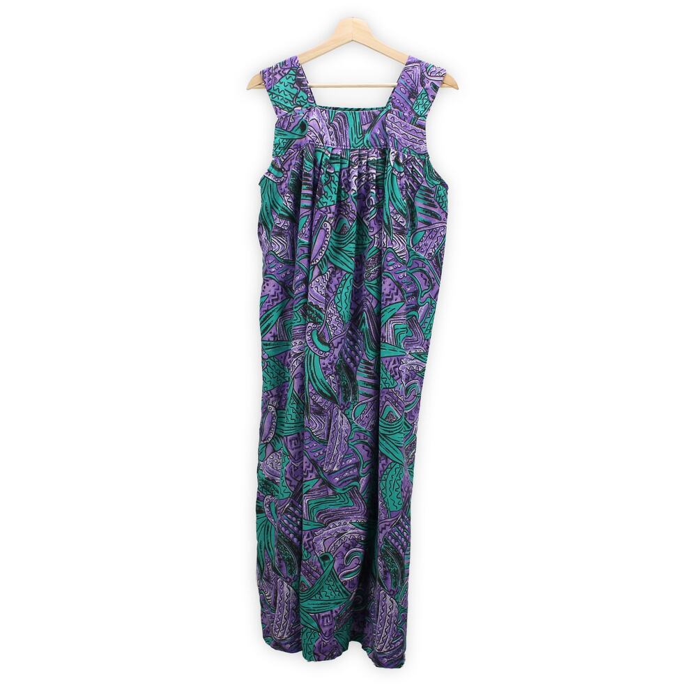 80s Vintage Dress - Vibrant Abstract Pattern Dress - 1980s Clothing - Size M